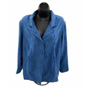Maggie Sweet Women’s Blue Retro faux suede Blazer Size Petite Large